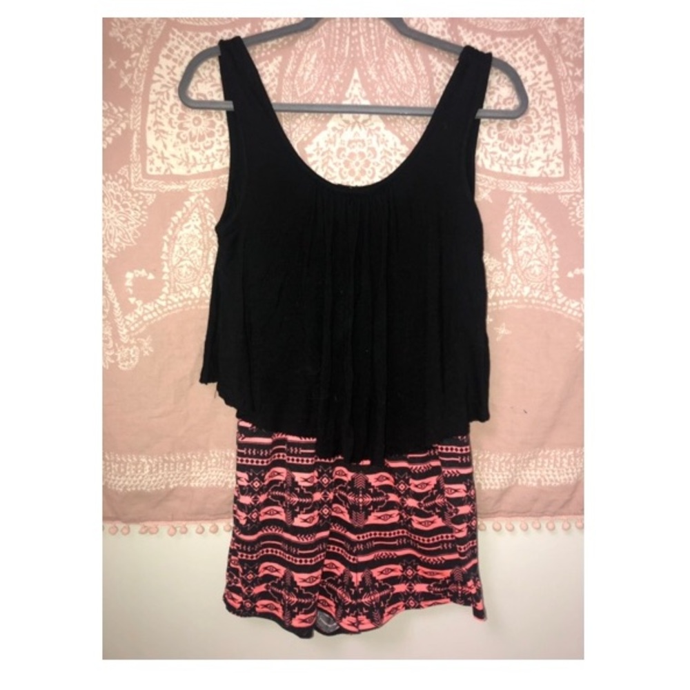 Rue 21- Short romper/Black top/Aztec print shorts